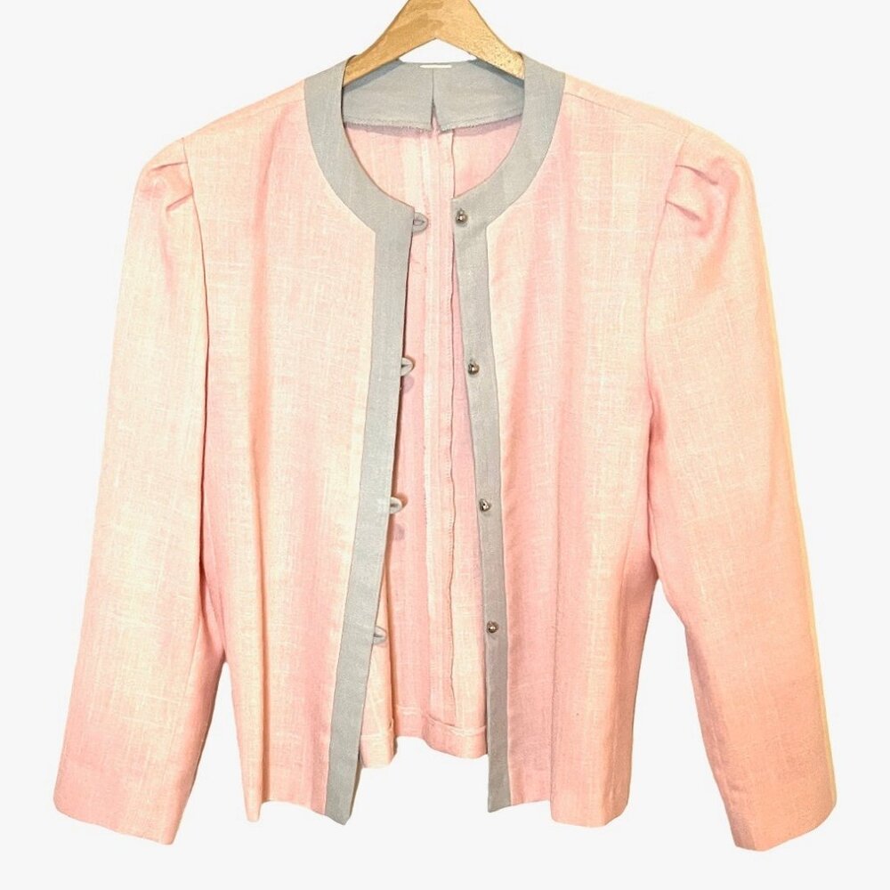 Vintage 90s Powder Pink and Gray Light Weight Coquette Button Blazer Size Medium